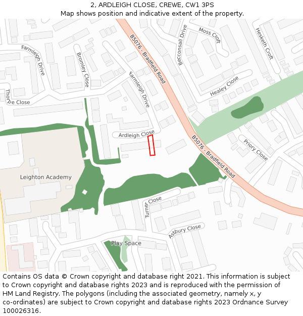 2, ARDLEIGH CLOSE, CREWE, CW1 3PS: Location map and indicative extent of plot