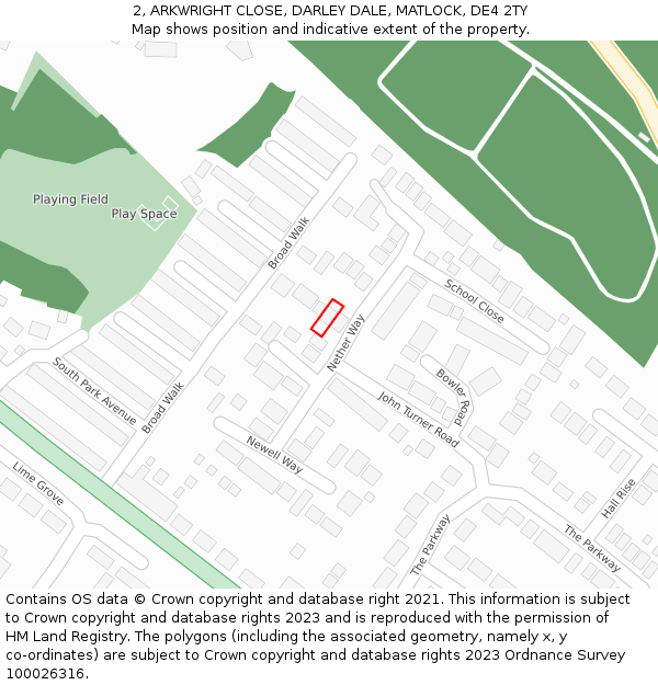 2, ARKWRIGHT CLOSE, DARLEY DALE, MATLOCK, DE4 2TY: Location map and indicative extent of plot