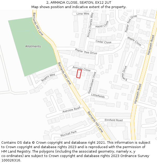 2, ARMADA CLOSE, SEATON, EX12 2UT: Location map and indicative extent of plot