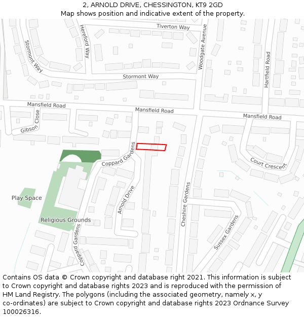 2, ARNOLD DRIVE, CHESSINGTON, KT9 2GD: Location map and indicative extent of plot