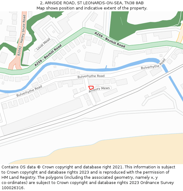 2, ARNSIDE ROAD, ST LEONARDS-ON-SEA, TN38 8AB: Location map and indicative extent of plot