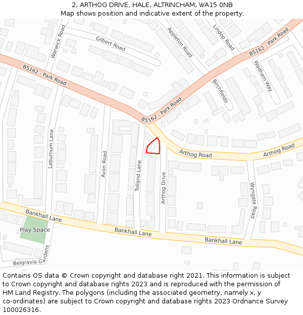 2, ARTHOG DRIVE, HALE, ALTRINCHAM, WA15 0NB: Location map and indicative extent of plot