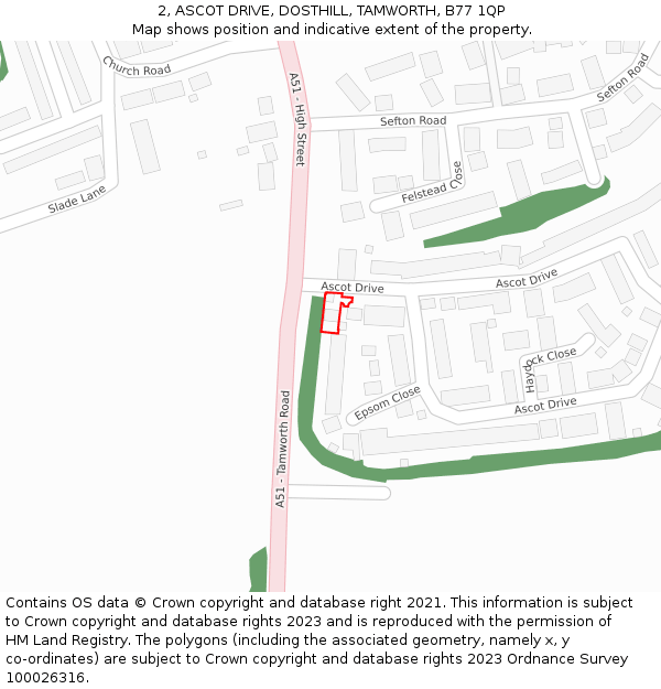 2, ASCOT DRIVE, DOSTHILL, TAMWORTH, B77 1QP: Location map and indicative extent of plot