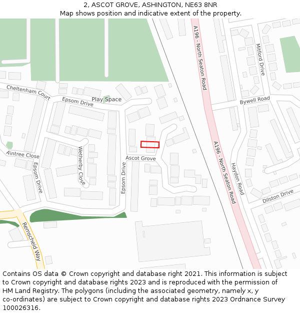 2, ASCOT GROVE, ASHINGTON, NE63 8NR: Location map and indicative extent of plot