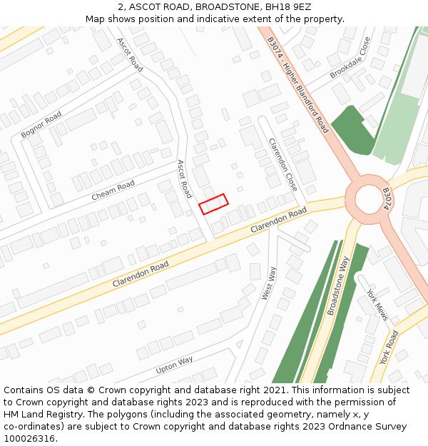 2, ASCOT ROAD, BROADSTONE, BH18 9EZ: Location map and indicative extent of plot