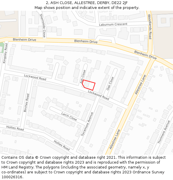 2, ASH CLOSE, ALLESTREE, DERBY, DE22 2JF: Location map and indicative extent of plot