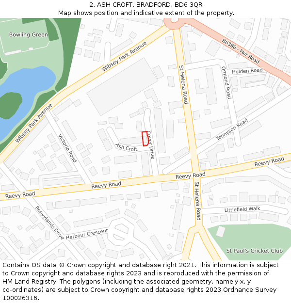 2, ASH CROFT, BRADFORD, BD6 3QR: Location map and indicative extent of plot