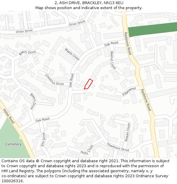 2, ASH DRIVE, BRACKLEY, NN13 6EU: Location map and indicative extent of plot