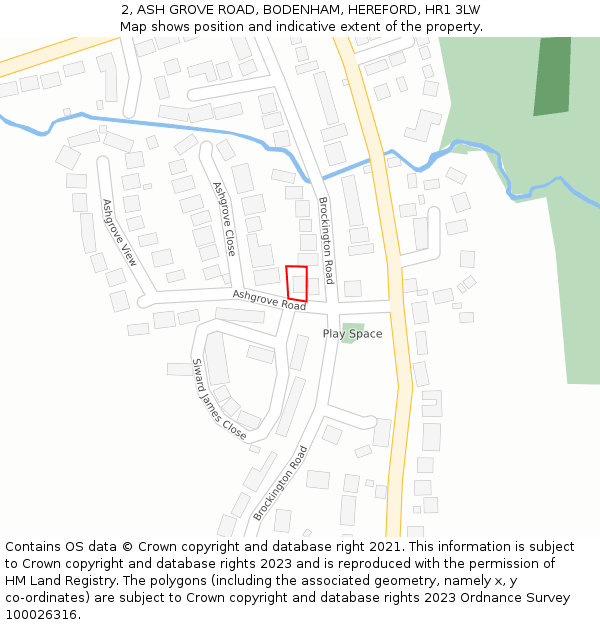 2, ASH GROVE ROAD, BODENHAM, HEREFORD, HR1 3LW: Location map and indicative extent of plot