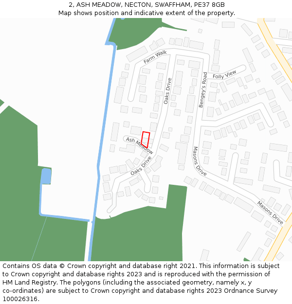 2, ASH MEADOW, NECTON, SWAFFHAM, PE37 8GB: Location map and indicative extent of plot