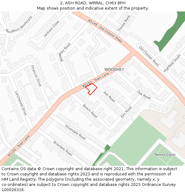 2, ASH ROAD, WIRRAL, CH63 8PH: Location map and indicative extent of plot