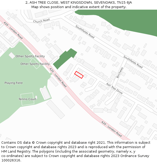 2, ASH TREE CLOSE, WEST KINGSDOWN, SEVENOAKS, TN15 6JA: Location map and indicative extent of plot