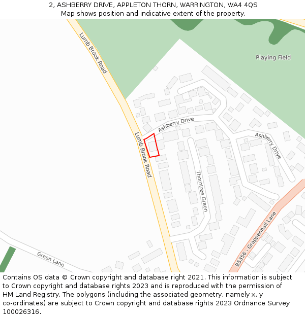 2, ASHBERRY DRIVE, APPLETON THORN, WARRINGTON, WA4 4QS: Location map and indicative extent of plot
