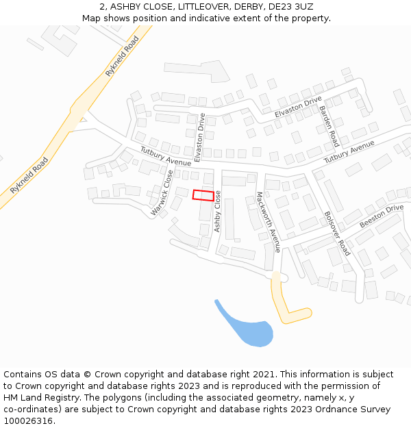 2, ASHBY CLOSE, LITTLEOVER, DERBY, DE23 3UZ: Location map and indicative extent of plot