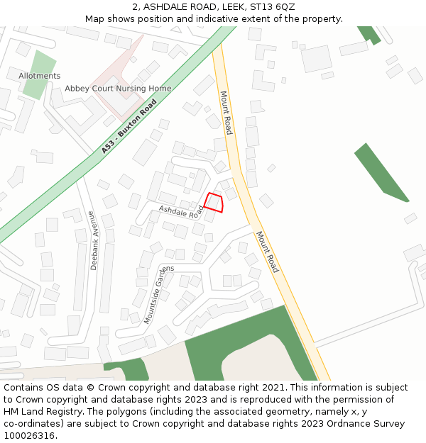 2, ASHDALE ROAD, LEEK, ST13 6QZ: Location map and indicative extent of plot