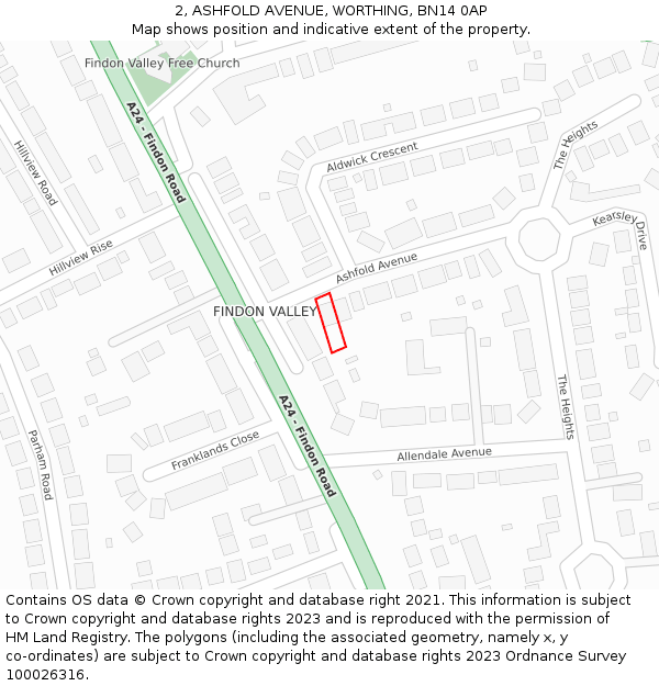 2, ASHFOLD AVENUE, WORTHING, BN14 0AP: Location map and indicative extent of plot