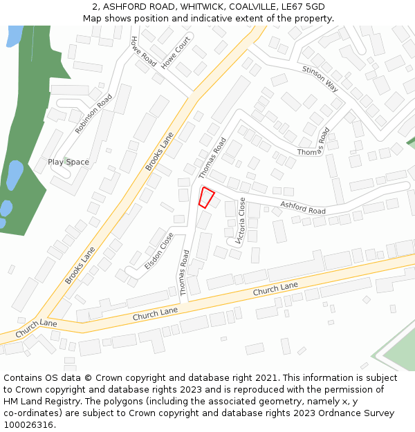 2, ASHFORD ROAD, WHITWICK, COALVILLE, LE67 5GD: Location map and indicative extent of plot