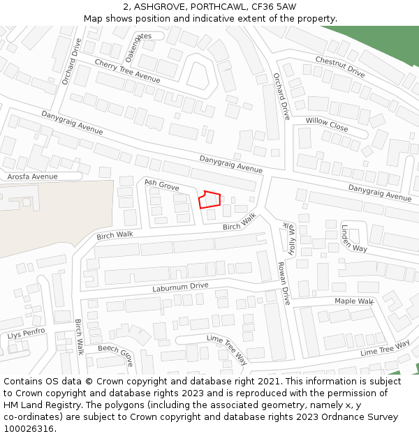 2, ASHGROVE, PORTHCAWL, CF36 5AW: Location map and indicative extent of plot