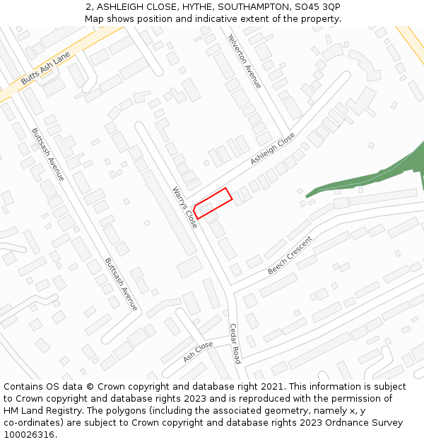 2, ASHLEIGH CLOSE, HYTHE, SOUTHAMPTON, SO45 3QP: Location map and indicative extent of plot