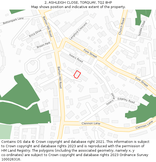 2, ASHLEIGH CLOSE, TORQUAY, TQ2 8HP: Location map and indicative extent of plot