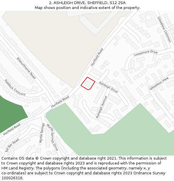 2, ASHLEIGH DRIVE, SHEFFIELD, S12 2SA: Location map and indicative extent of plot
