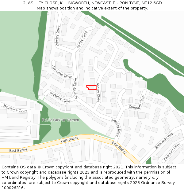 2, ASHLEY CLOSE, KILLINGWORTH, NEWCASTLE UPON TYNE, NE12 6GD: Location map and indicative extent of plot