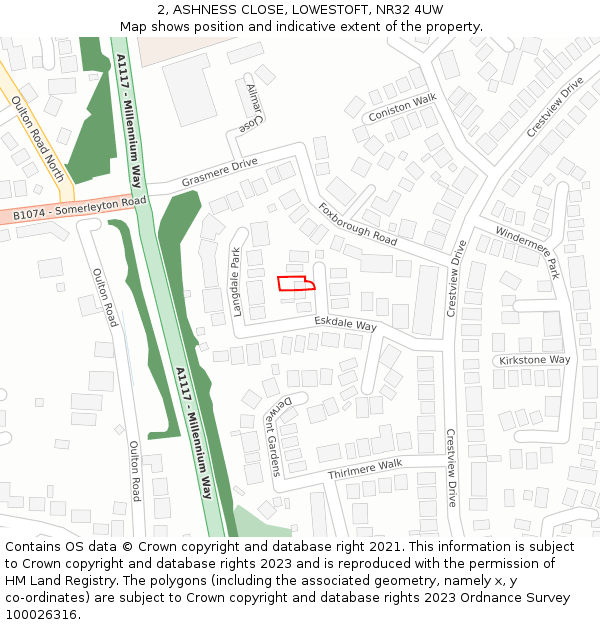 2, ASHNESS CLOSE, LOWESTOFT, NR32 4UW: Location map and indicative extent of plot