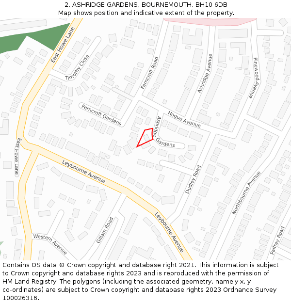 2, ASHRIDGE GARDENS, BOURNEMOUTH, BH10 6DB: Location map and indicative extent of plot
