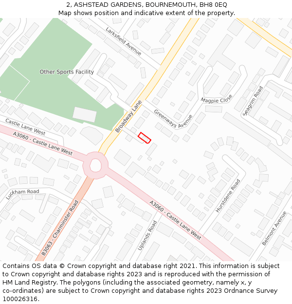 2, ASHSTEAD GARDENS, BOURNEMOUTH, BH8 0EQ: Location map and indicative extent of plot