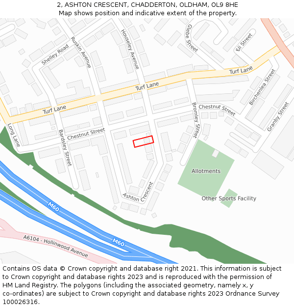 2, ASHTON CRESCENT, CHADDERTON, OLDHAM, OL9 8HE: Location map and indicative extent of plot