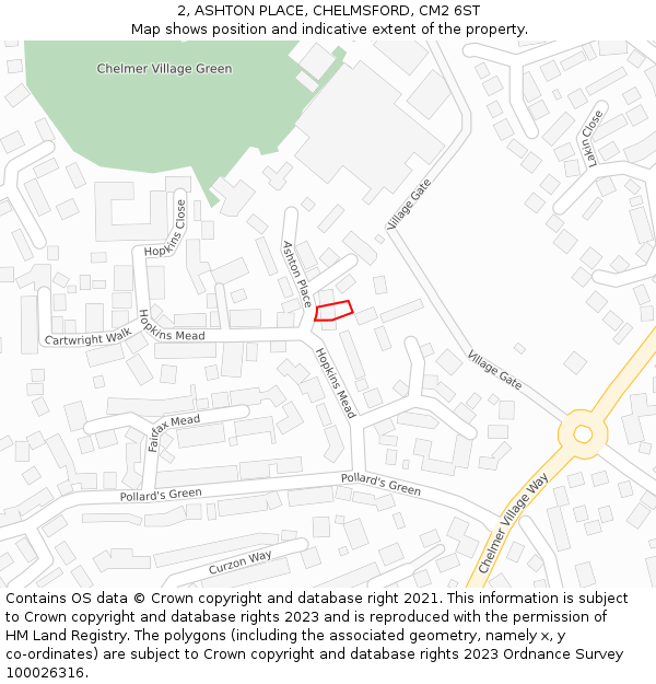2, ASHTON PLACE, CHELMSFORD, CM2 6ST: Location map and indicative extent of plot