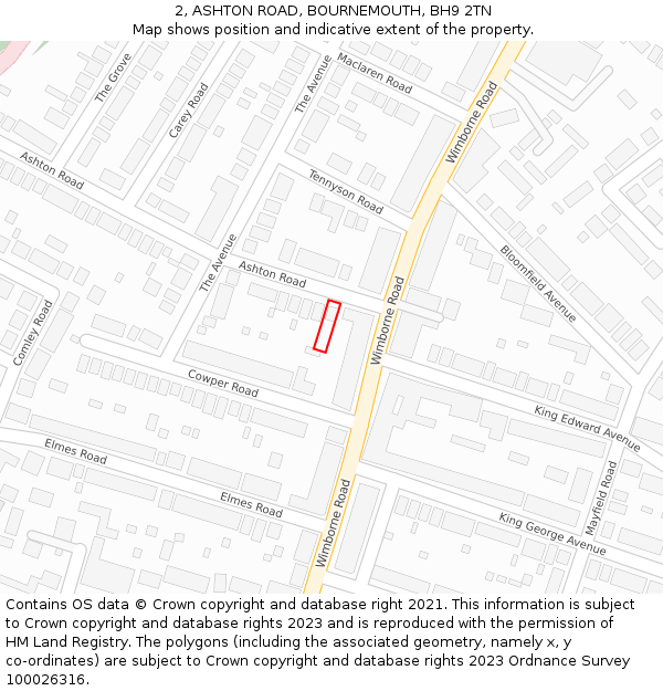 2, ASHTON ROAD, BOURNEMOUTH, BH9 2TN: Location map and indicative extent of plot