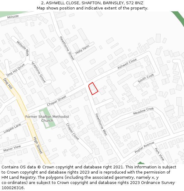 2, ASHWELL CLOSE, SHAFTON, BARNSLEY, S72 8NZ: Location map and indicative extent of plot