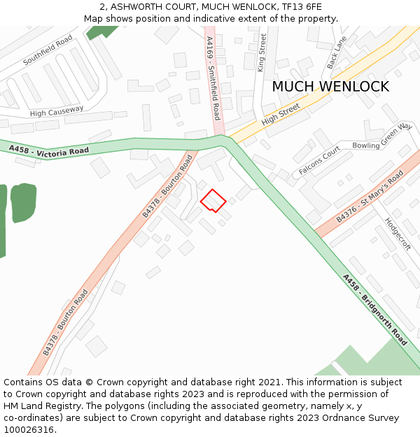 2, ASHWORTH COURT, MUCH WENLOCK, TF13 6FE: Location map and indicative extent of plot