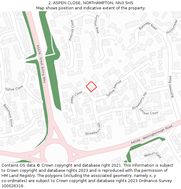 2, ASPEN CLOSE, NORTHAMPTON, NN3 5HS: Location map and indicative extent of plot