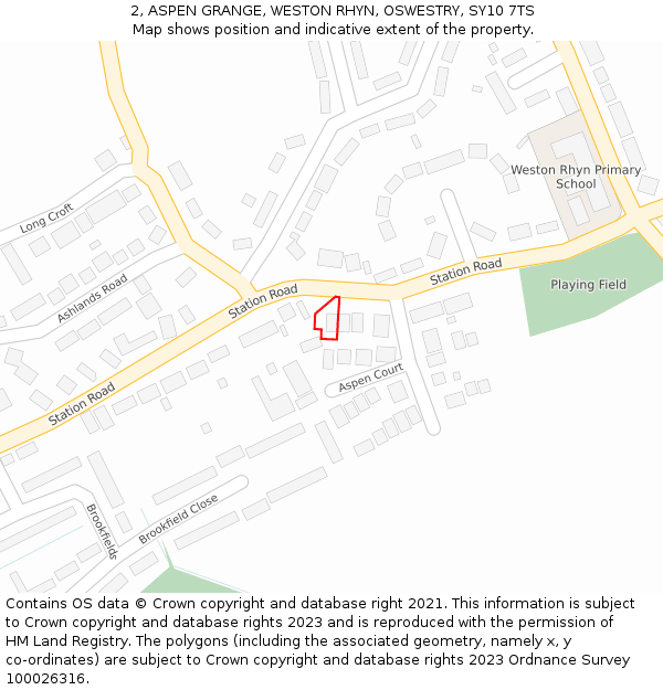 2, ASPEN GRANGE, WESTON RHYN, OSWESTRY, SY10 7TS: Location map and indicative extent of plot