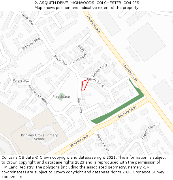 2, ASQUITH DRIVE, HIGHWOODS, COLCHESTER, CO4 9FS: Location map and indicative extent of plot