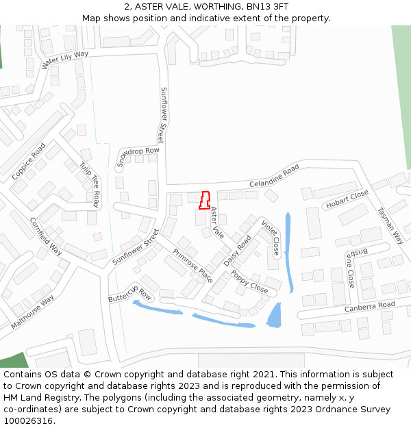 2, ASTER VALE, WORTHING, BN13 3FT: Location map and indicative extent of plot