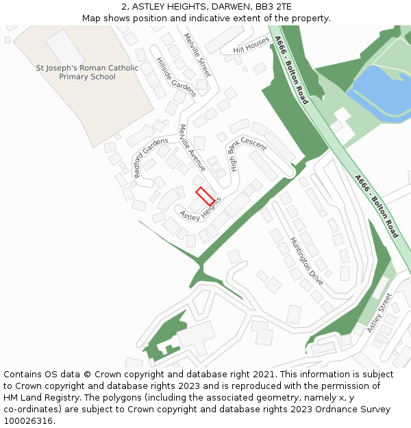2, ASTLEY HEIGHTS, DARWEN, BB3 2TE: Location map and indicative extent of plot