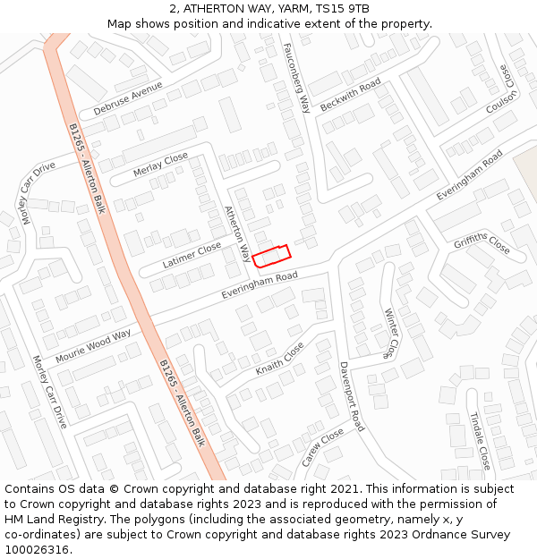 2, ATHERTON WAY, YARM, TS15 9TB: Location map and indicative extent of plot