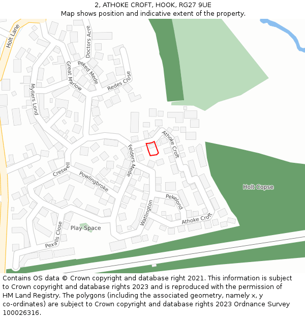 2, ATHOKE CROFT, HOOK, RG27 9UE: Location map and indicative extent of plot