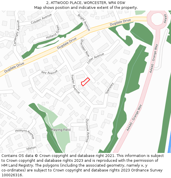 2, ATTWOOD PLACE, WORCESTER, WR4 0SW: Location map and indicative extent of plot