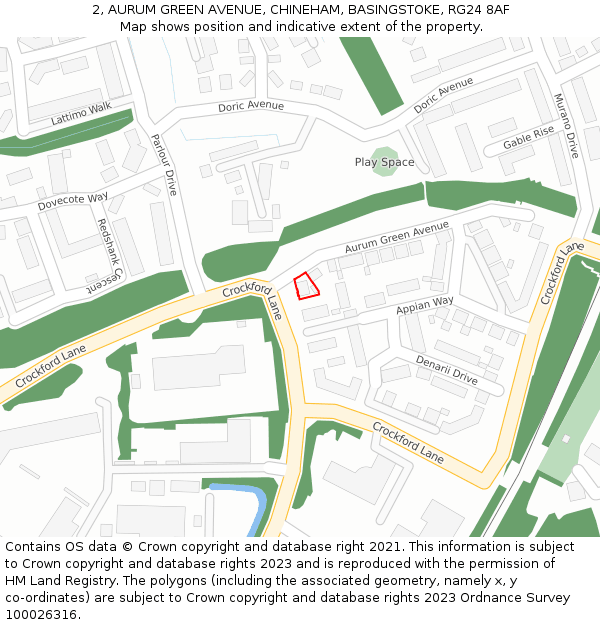 2, AURUM GREEN AVENUE, CHINEHAM, BASINGSTOKE, RG24 8AF: Location map and indicative extent of plot