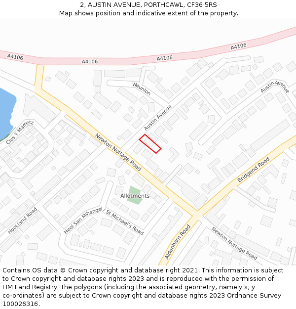 2, AUSTIN AVENUE, PORTHCAWL, CF36 5RS: Location map and indicative extent of plot