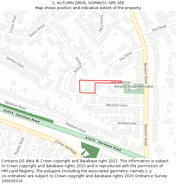 2, AUTUMN DRIVE, NORWICH, NR5 0EE: Location map and indicative extent of plot