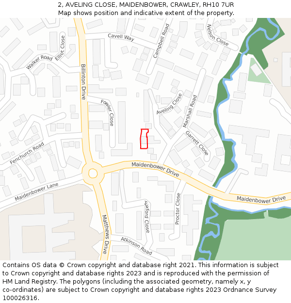 2, AVELING CLOSE, MAIDENBOWER, CRAWLEY, RH10 7UR: Location map and indicative extent of plot