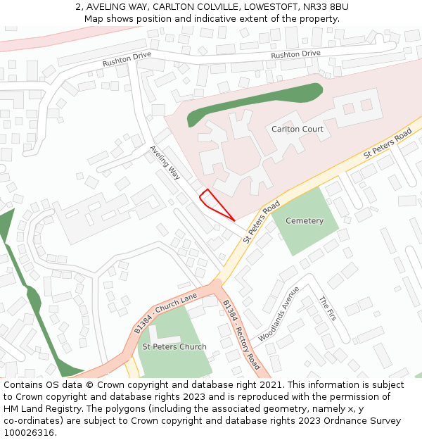 2, AVELING WAY, CARLTON COLVILLE, LOWESTOFT, NR33 8BU: Location map and indicative extent of plot