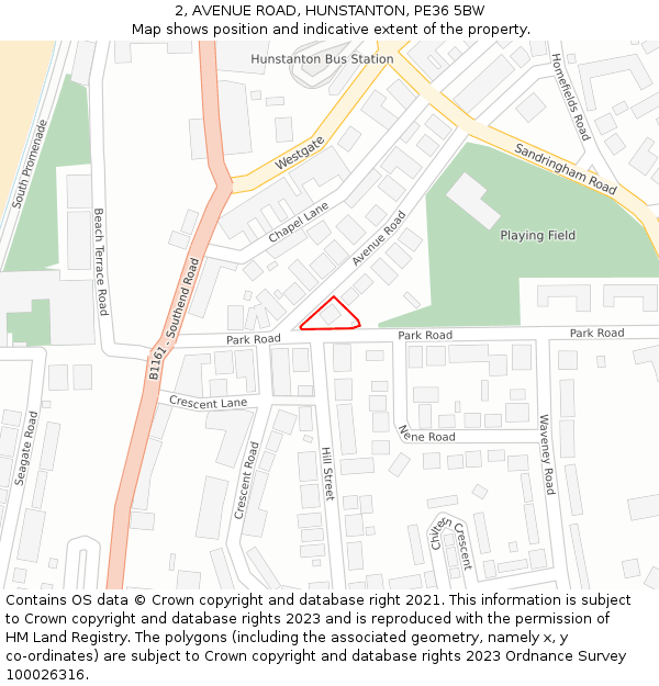 2, AVENUE ROAD, HUNSTANTON, PE36 5BW: Location map and indicative extent of plot