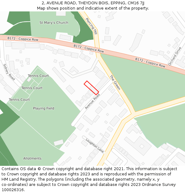 2, AVENUE ROAD, THEYDON BOIS, EPPING, CM16 7JJ: Location map and indicative extent of plot