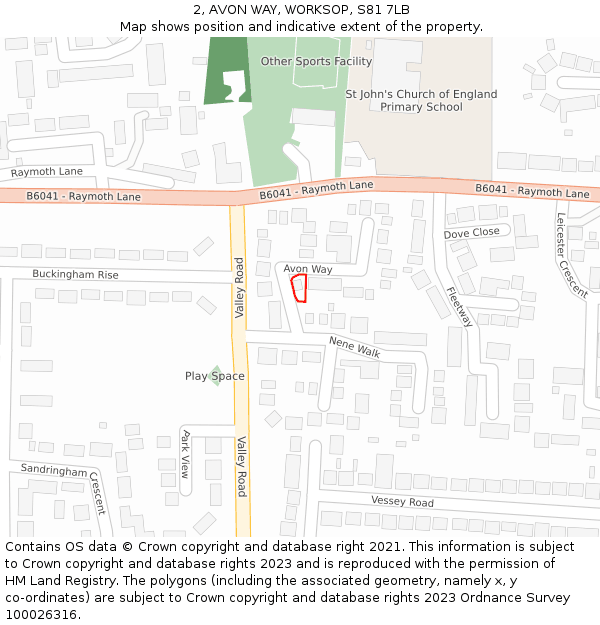 2, AVON WAY, WORKSOP, S81 7LB: Location map and indicative extent of plot